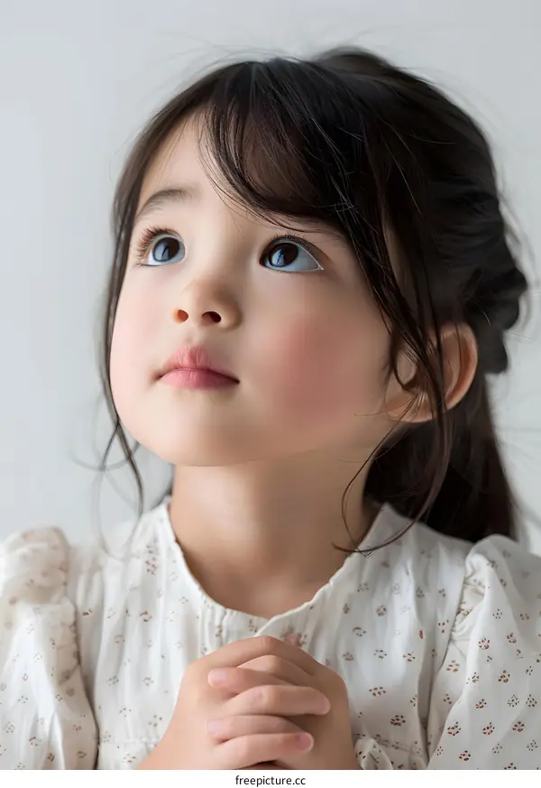 Close Up Portrait of a Cute Young Asian Girl Praying