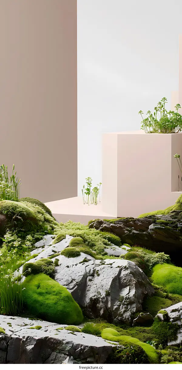 Minimalist Landscape with Moss and Plants