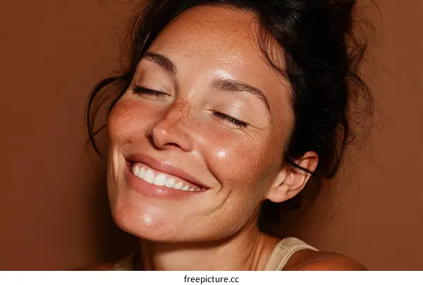 Closeup Portrait of a Smiling Woman with Healthy Skin