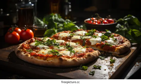 Half Pizza with Basil and Tomatoes