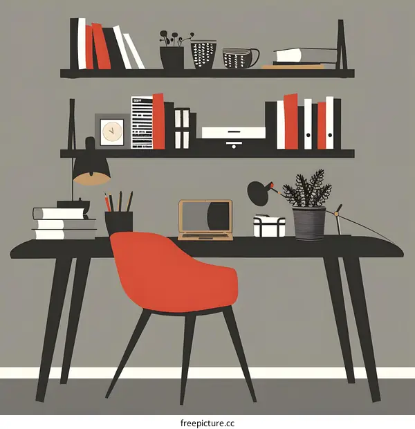 Modern Home Office Desk with Shelves and Chair