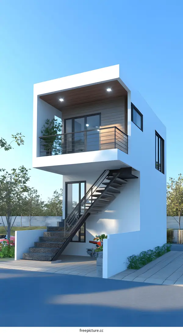 Modern Minimalist Two Story House Design with Balcony