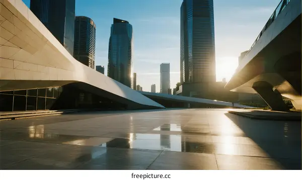 Modern Architectural Complex with Sleek Urban Design in Sunny Day