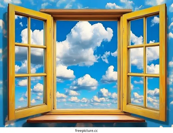 Open Window View of Blue Sky with Clouds