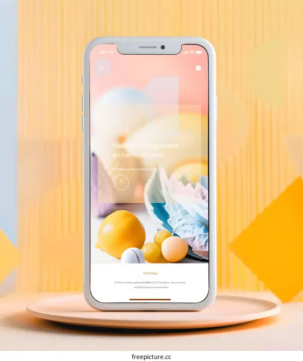 Smartphone Mockup On Pink Stand With Yellow Background