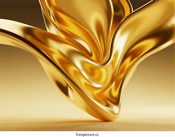 Golden Abstract Sculpture with Flowing Curves and Smooth Surface