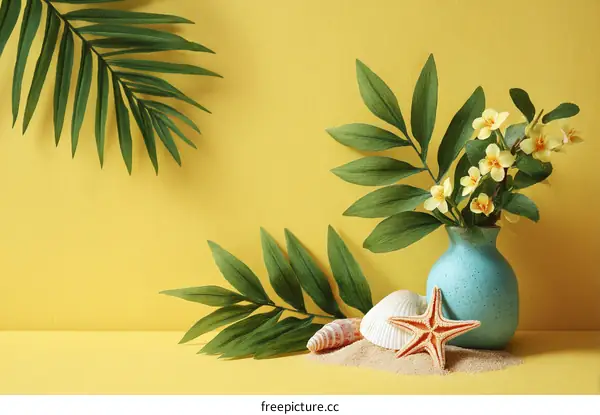 Yellow Background Summer Tropical Still Life