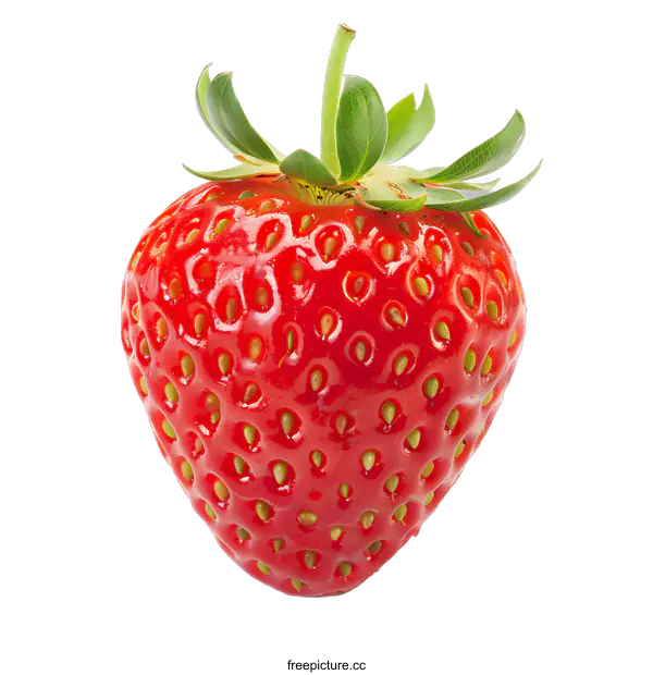 [Transparent Background PNG]Single Red Ripe Strawberry Isolated On White Background