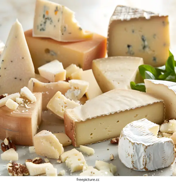 Assortment of Cheeses on White Background