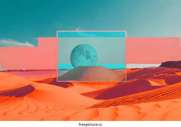 Desert Landscape with Collage Style and Blue Moon