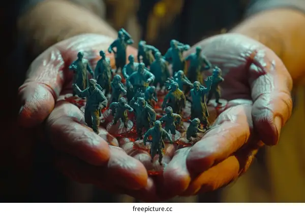 A handful of green plastic toy soldiers