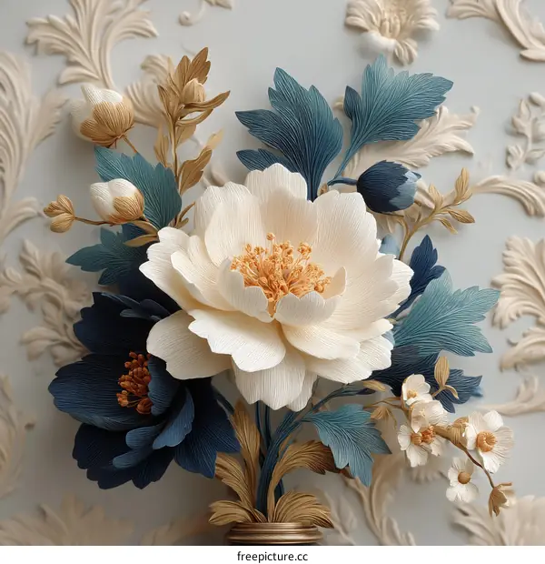 Delicate Paper Flowers Arrangement on Ornate Wall