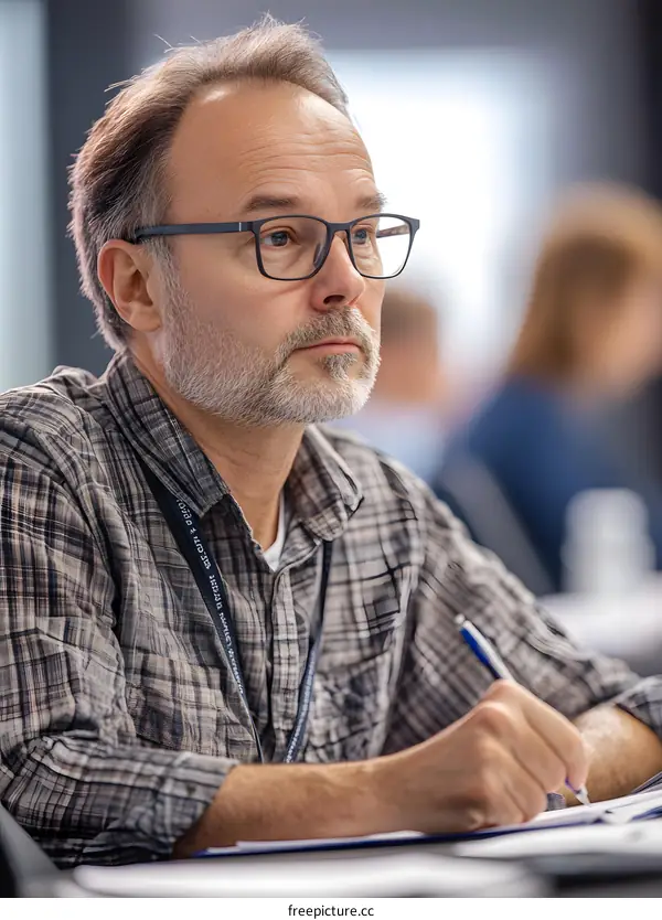 Focused Man Taking Notes During a Business Meeting