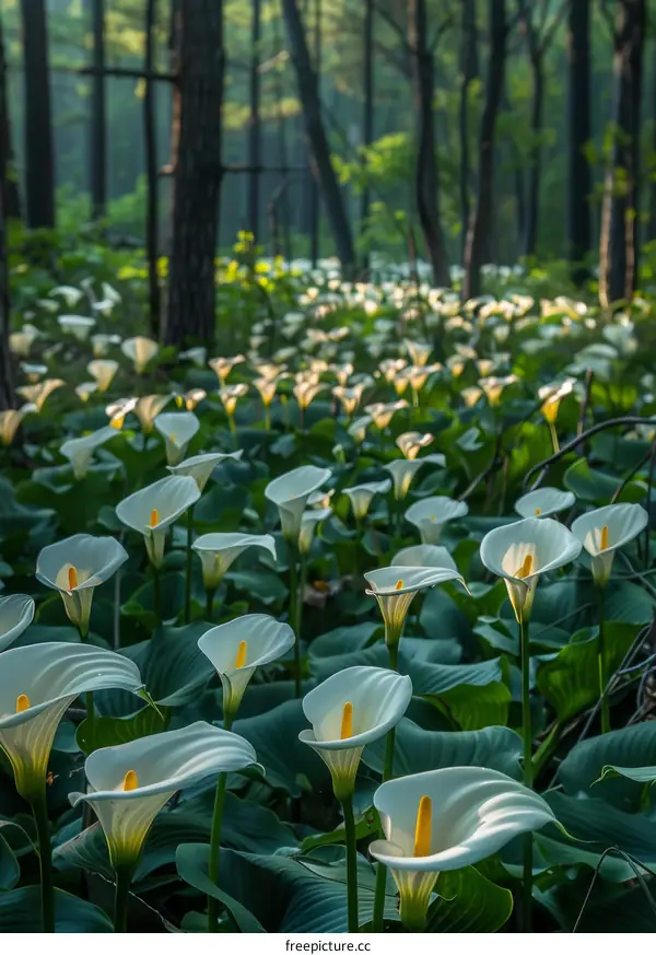White Calla Lilies in the Forest