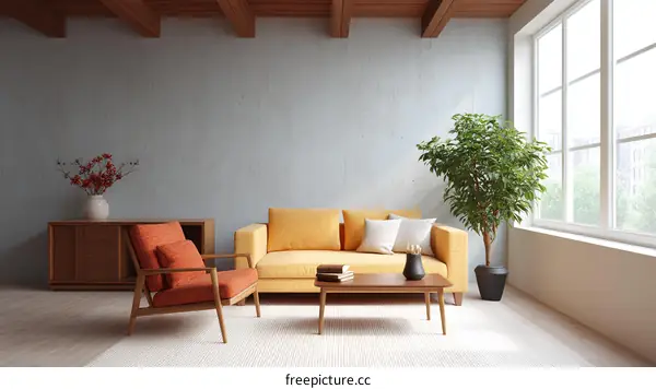 Modern Living Room Interior Design with Yellow Sofa