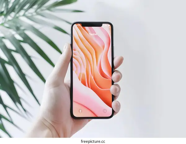 Hand Holding Smartphone With Abstract Background