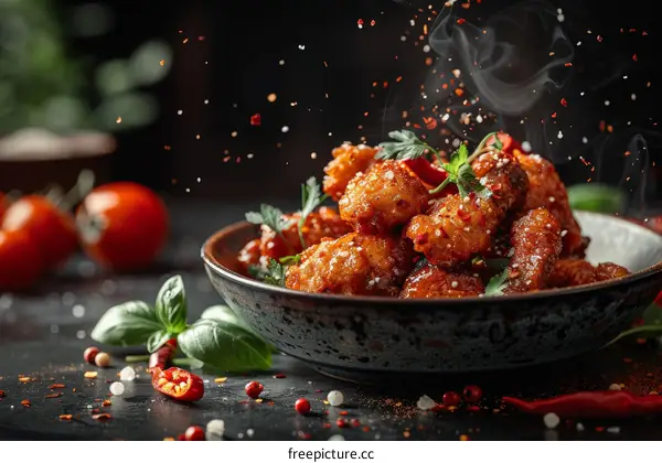 Spicy chicken wings served with parsley and chilli flakes
