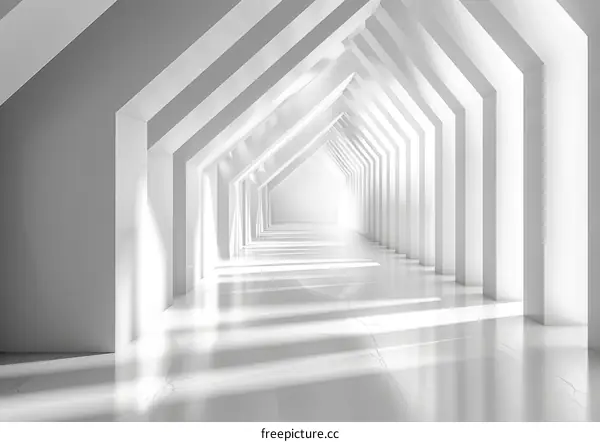 Minimalist White Corridor with Geometric Shapes