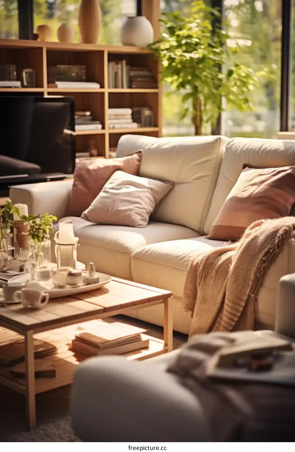 Modern Living Room with Comfortable Couch and Elegant Coffee Table
