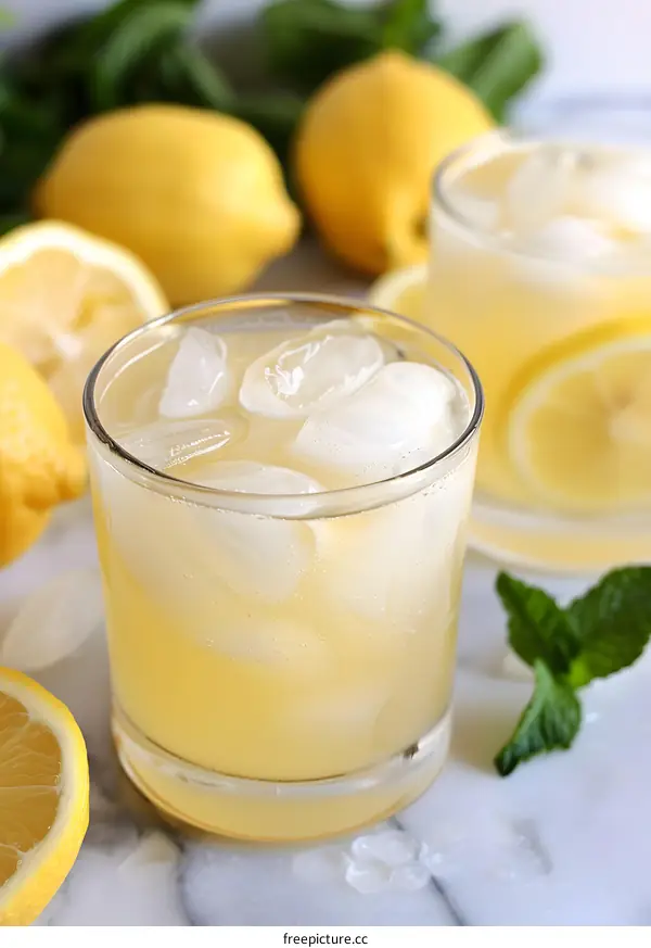 Refreshing Lemonade With Ice and Mint