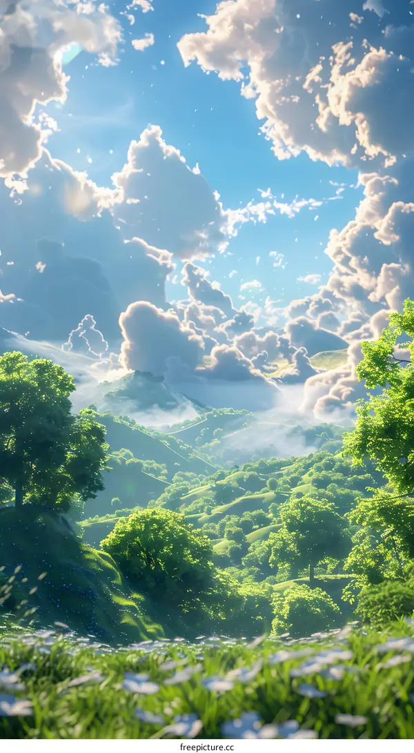 fantasy green rolling hills landscape