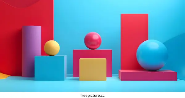 Colorful Geometric Shapes on Blue Background