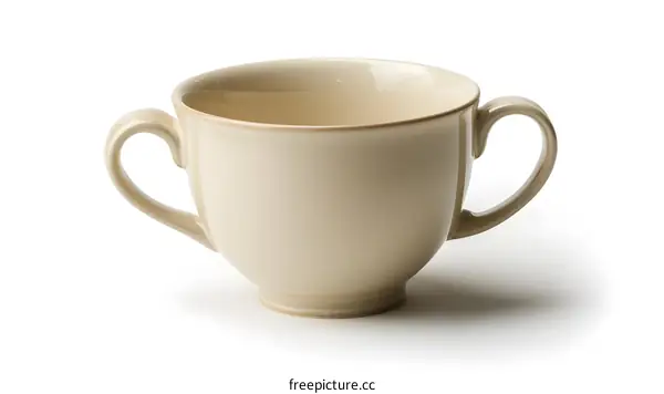 close up of an empty ceramic bowl with two handles