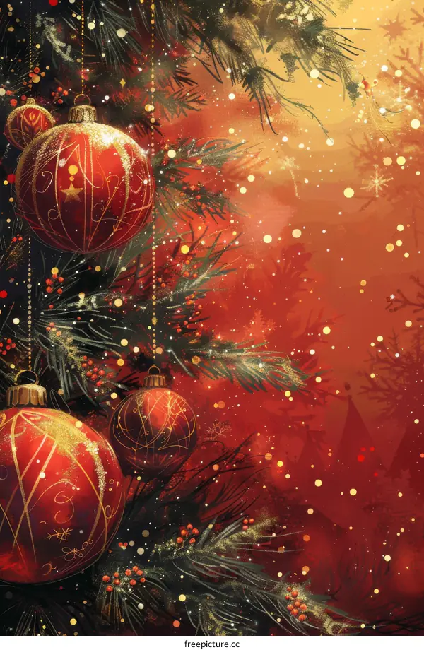 Sparkling Christmas Tree with Red and Gold Ornaments