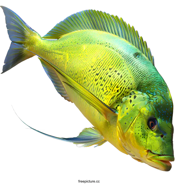 [Transparent Background PNG]Green and Yellow Fish on White Background