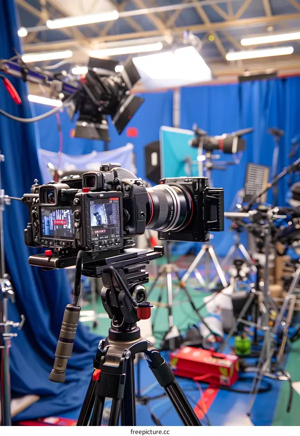 Professional Camera on Tripod in Studio