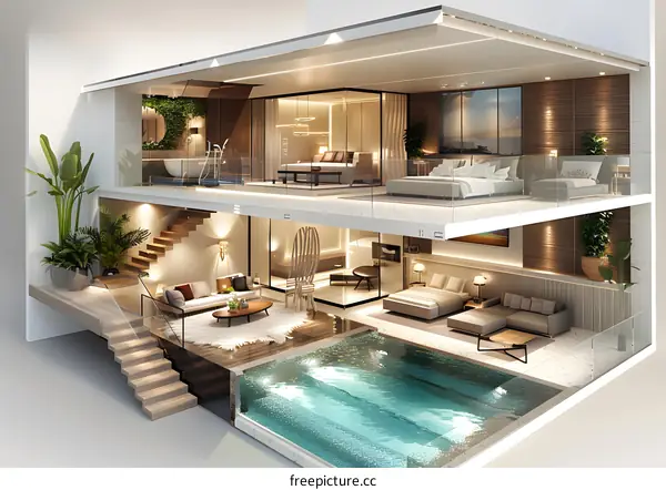 The interior design of a duplex apartment