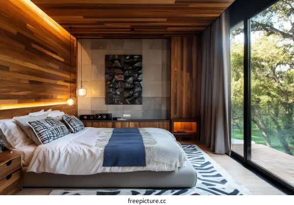 Modern Wooden Bedroom with Large Windows