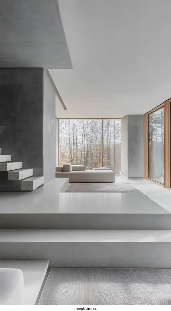 Minimalist Concrete Interior Design with Large Windows