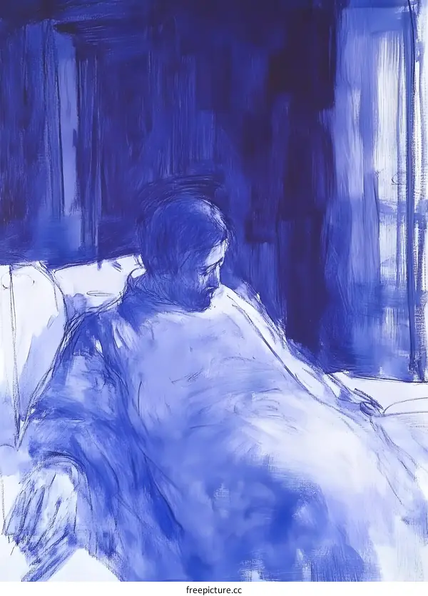 Blue Abstract Painting of a Person Lying Down