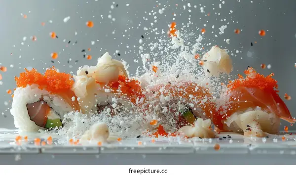 Sushi with flying fish eggs and wasabi