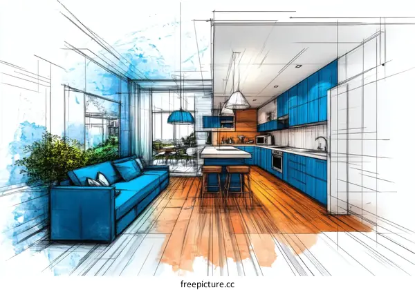 Modern Kitchen Design Sketch Illustration