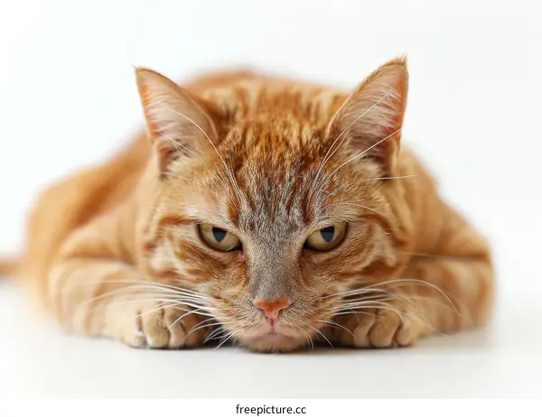 ginger cat lying down with paws in front
