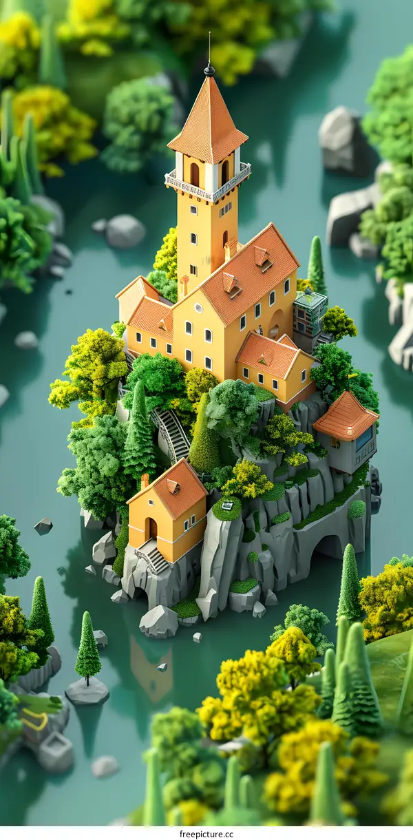 Yellow Castle on a Green Island