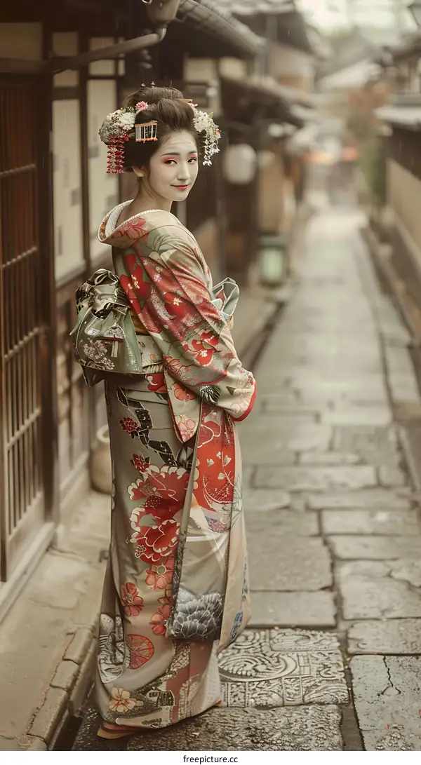 A Geisha walking down a street in Kyoto