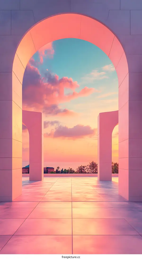 Arched Entrance with Pink Sunset View