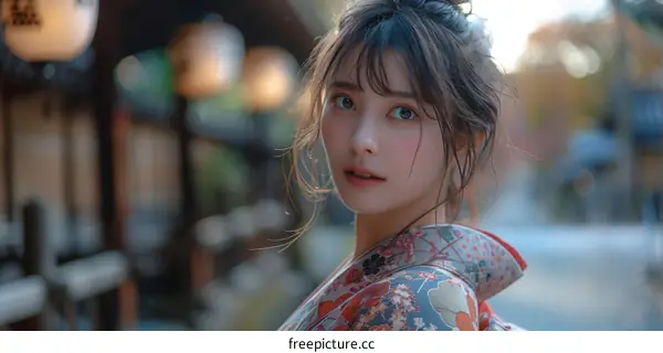 Asian Woman in Traditional Japanese Kimono