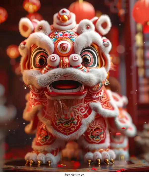 Red and Gold Fur Lion on Red Table