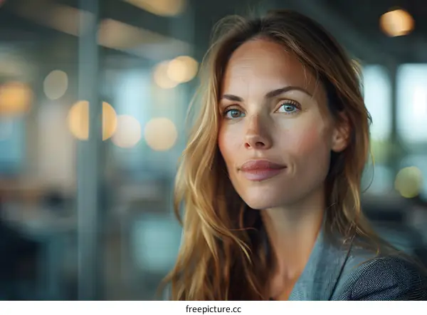 portrait of a beautiful woman in a gray suit