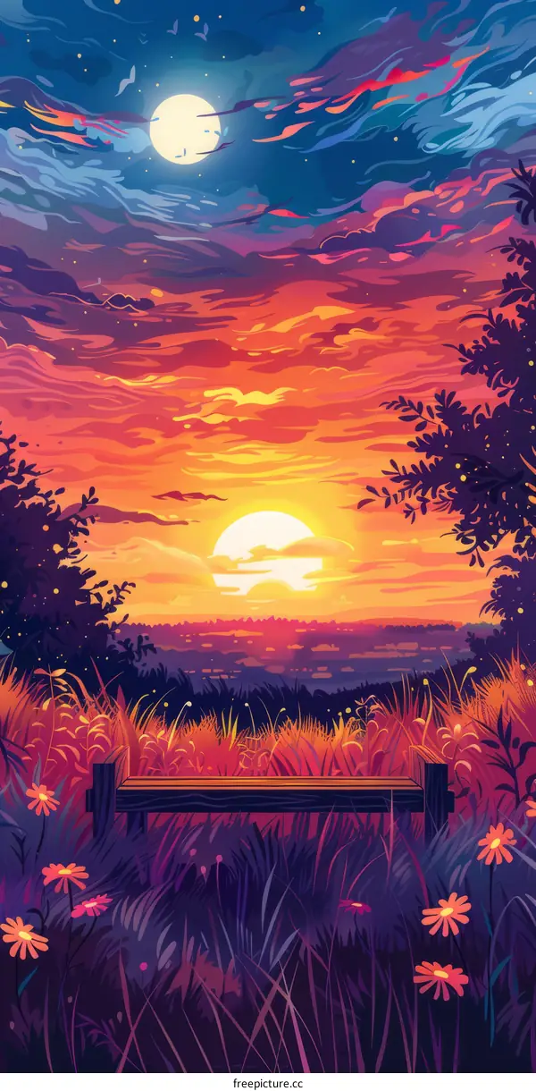 A beautiful sunset over a field of flowers