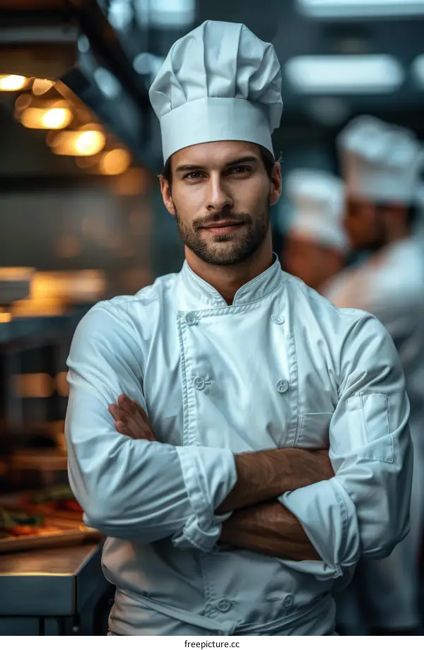 Confident Chef Standing in a Restaurant Kitchen