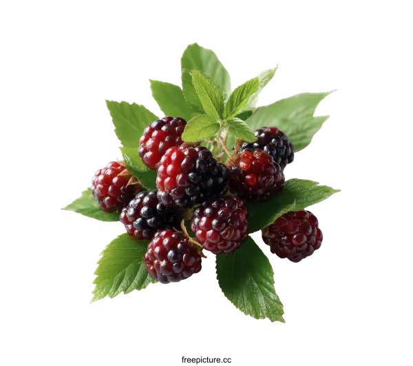[Transparent Background PNG]Fresh Blackberries with Leaves on White Background