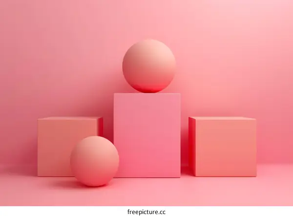 Pink geometric shapes composition with spheres and cubes