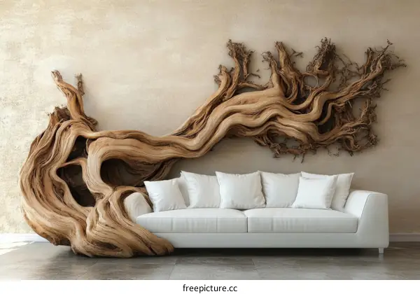 Driftwood Wall Art in Modern Living Room