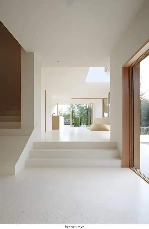 Modern Minimalist Interior Design with White Walls and Terrazzo Flooring