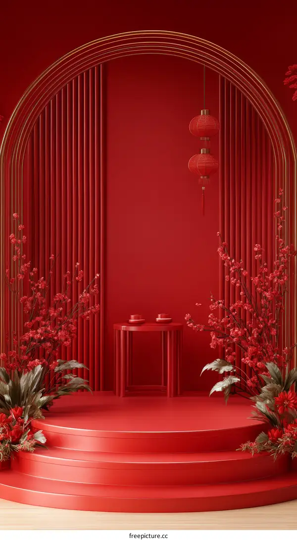 Red Chinese New Year Podium Display